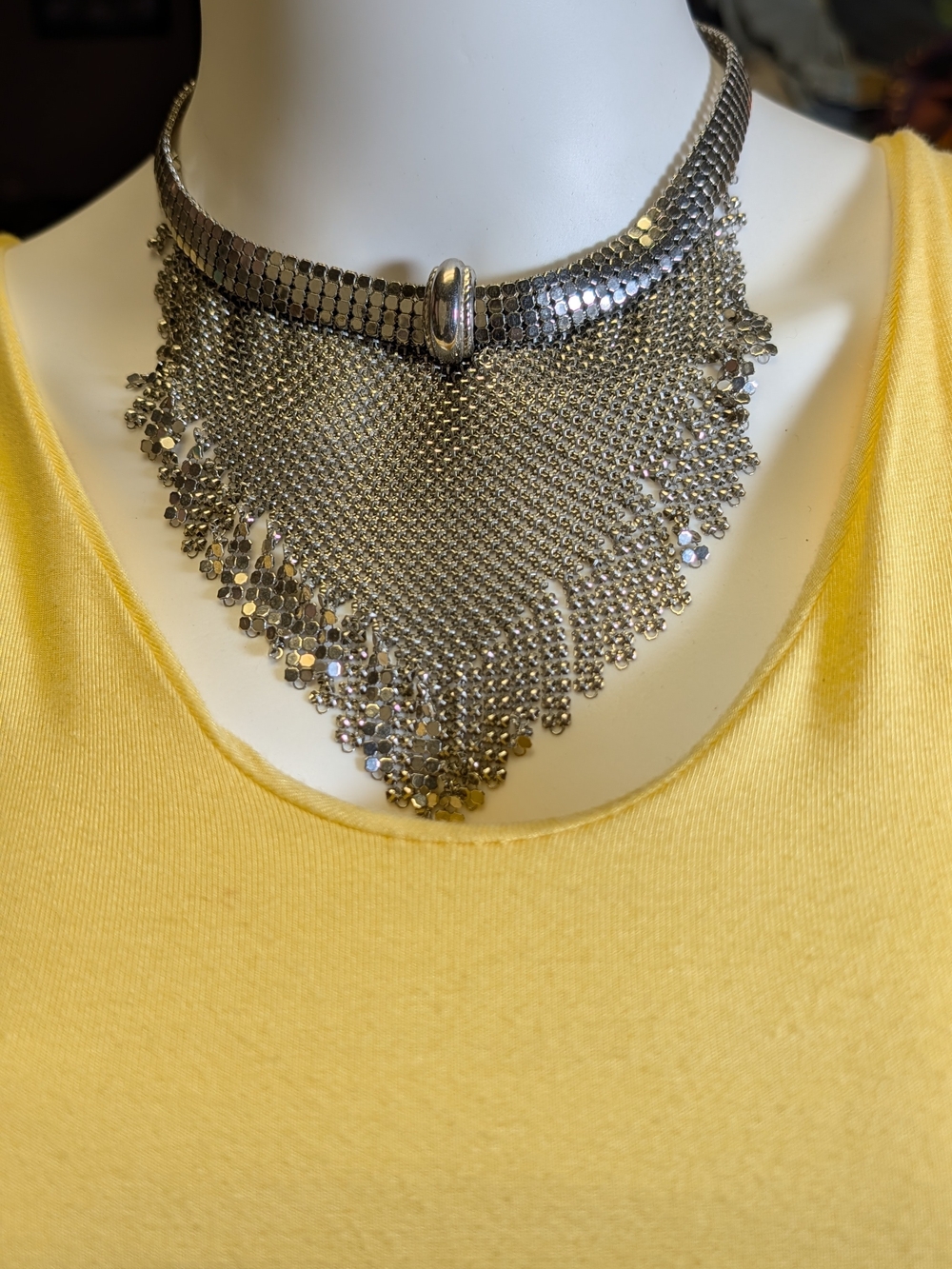 Fashion Jewelry Silver Fringe Statement Bib Necklace
